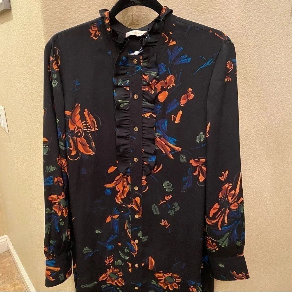 NWT~TORY BURCH Women Asymmetrical Hem Floral Cora Dress Size 14